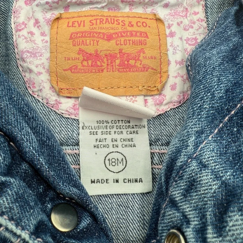 My 1st Levi's Denim Jean Jacket Trucker Pink Floral Vintage Y2K Kidcore Baby 18M